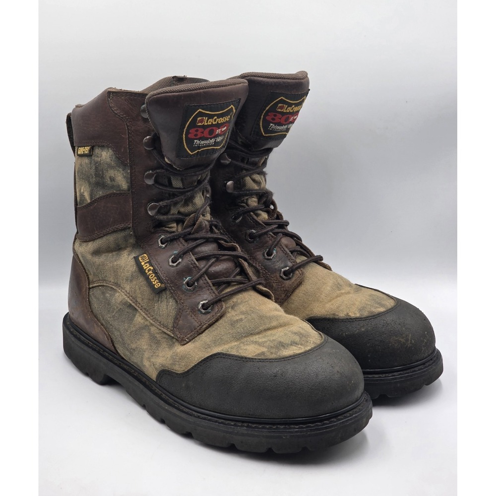 Vintage LaCrosse Brawny HD Work Hunting Boots Mens 10.5W Camo Leather Waterproof